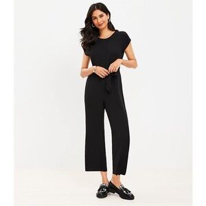 LOFT Black Short-Sleeve Tie-Waist Jumpsuit
